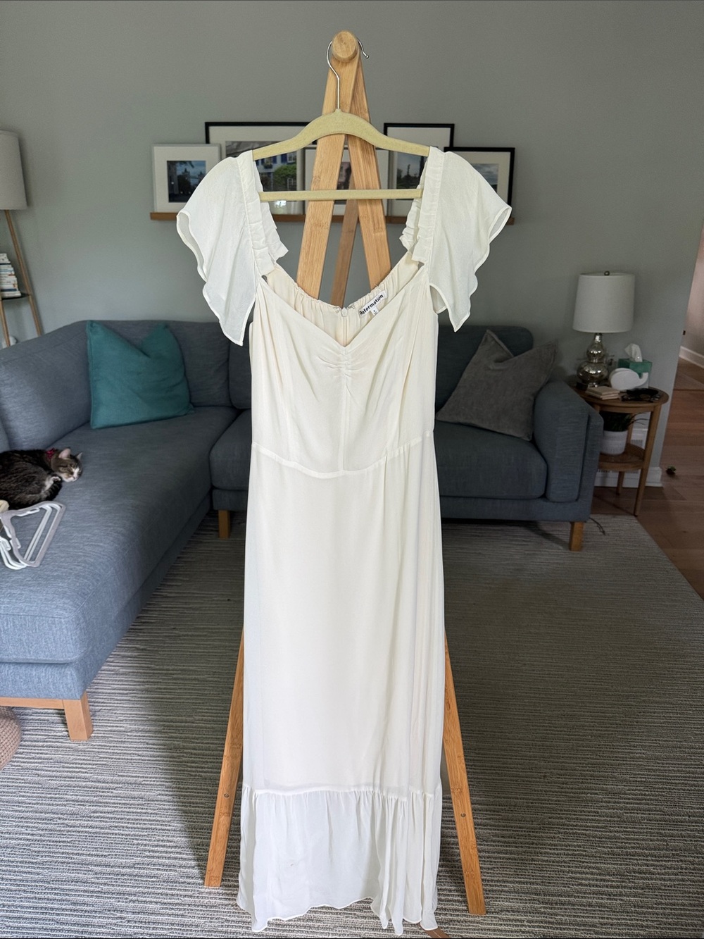 Reformation Ivory Maxi Dress with Ruffled Cap Sleeves